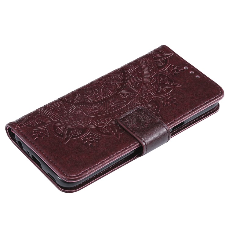 Imprint Flower Leather Wallet Case for LG K40 / K12+ / K12 Plus - Brown-7