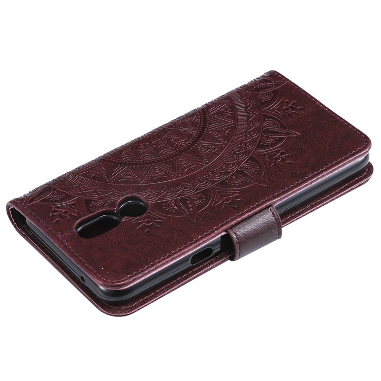 Imprint Flower Leather Wallet Case for LG K40 / K12+ / K12 Plus - Brown-8