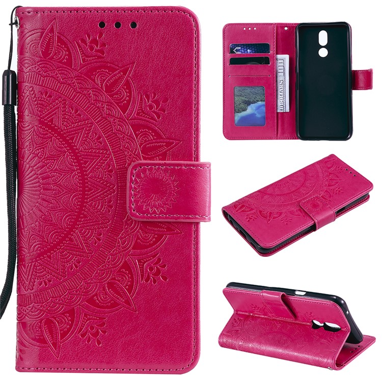 Imprint Flower Leather Wallet Case for LG K40 / K12+ / K12 Plus - Rose