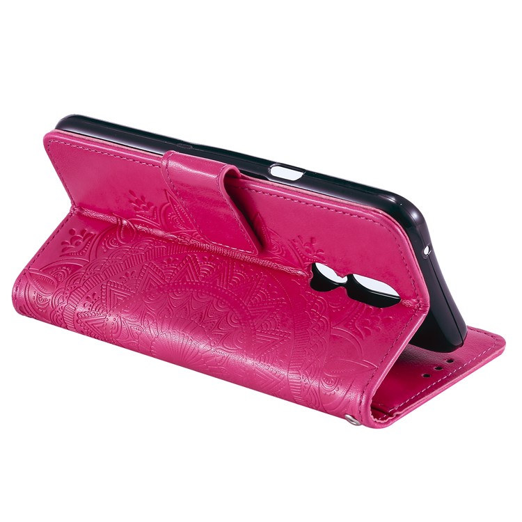 Etui Portefeuille En Cuir Avec Fleurs Pour LG K40 / K12 + / K12 Plus - Rose-5