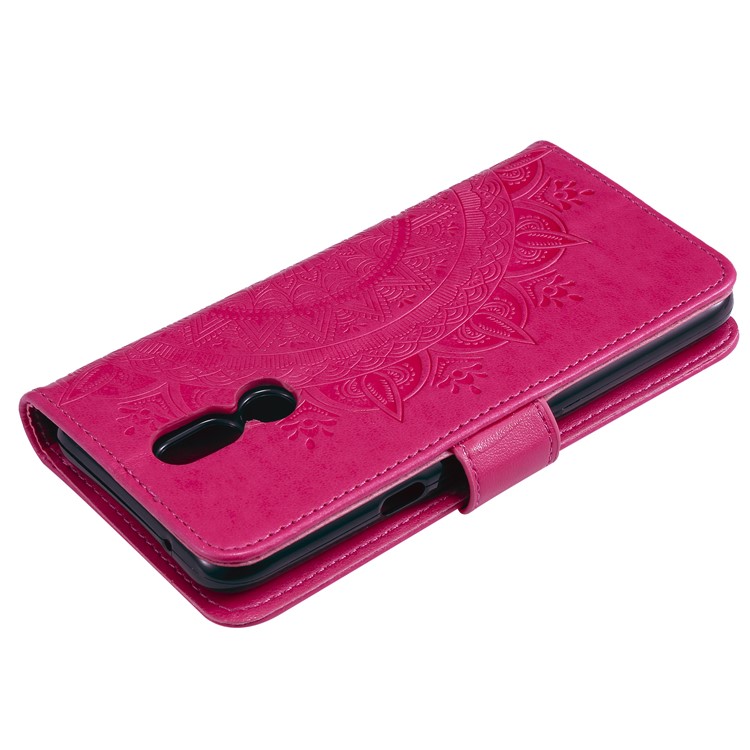 Etui Portefeuille En Cuir Avec Fleurs Pour LG K40 / K12 + / K12 Plus - Rose-8