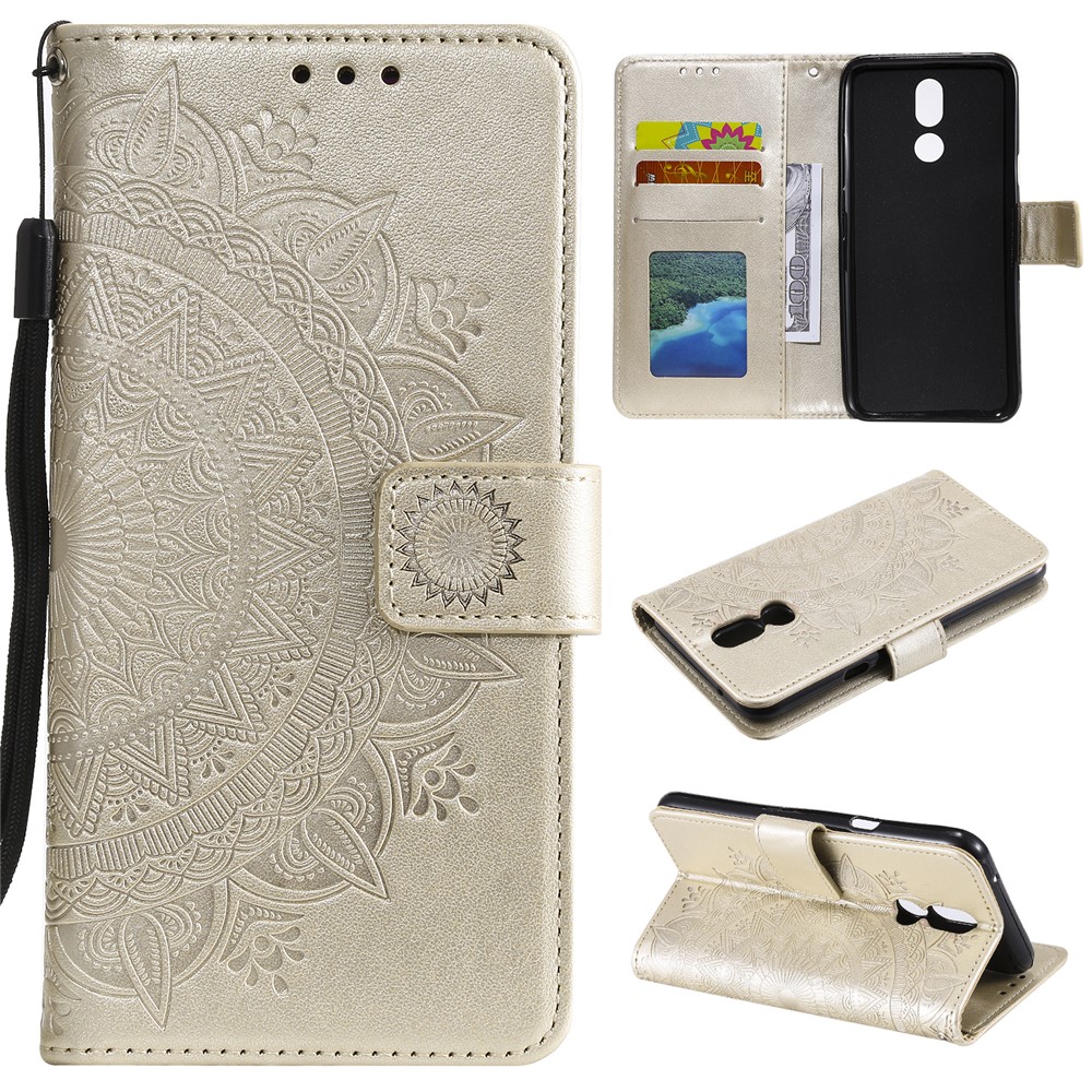 Imprint Flower Leather Wallet Case for LG K40 / K12+ / K12 Plus - Gold-1