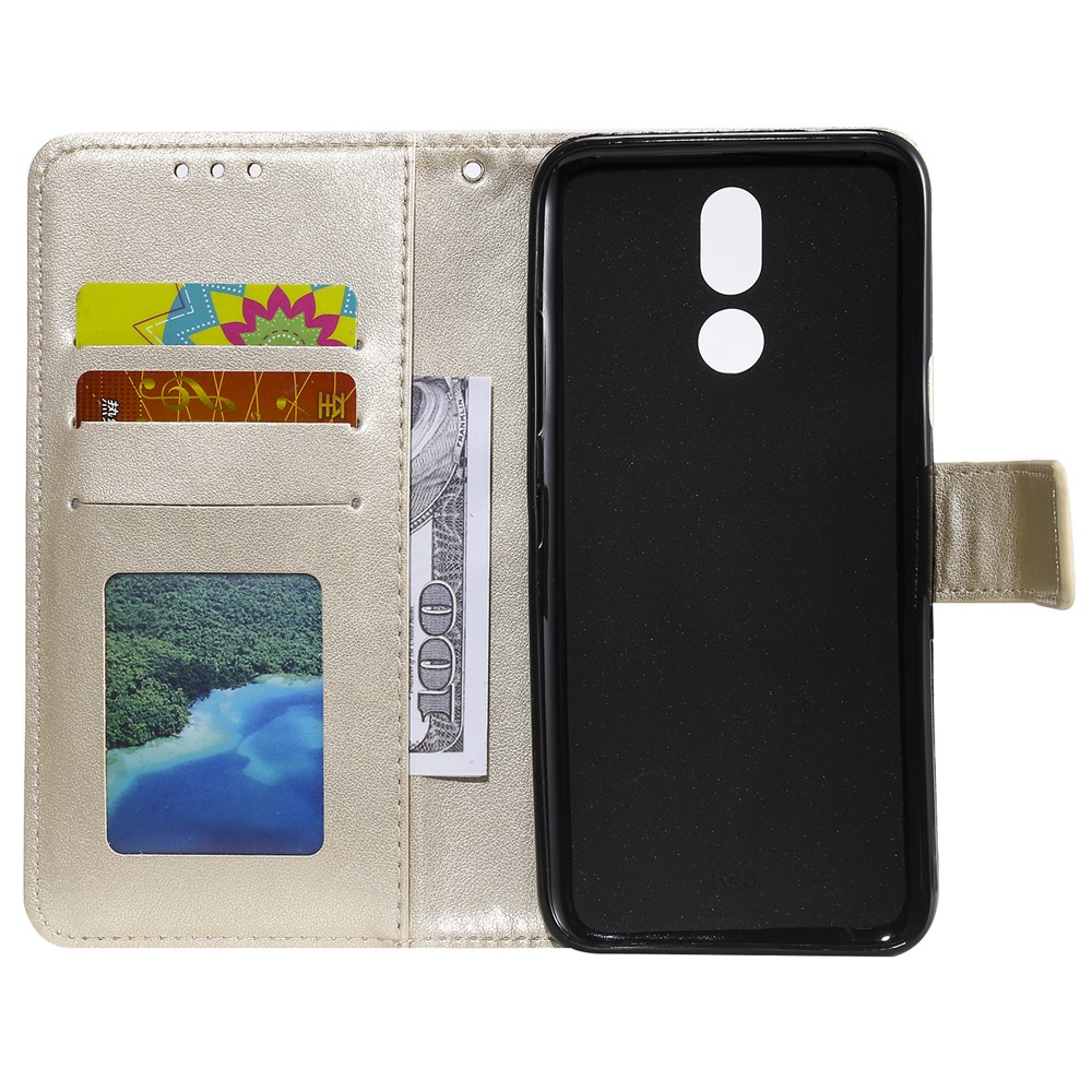 Imprint Flower Leather Wallet Case for LG K40 / K12+ / K12 Plus - Gold-4