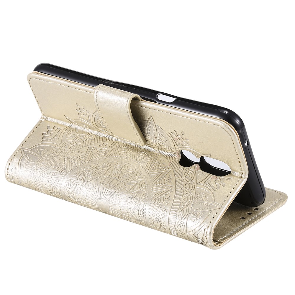 Imprint Flower Leather Wallet Case for LG K40 / K12+ / K12 Plus - Gold-5