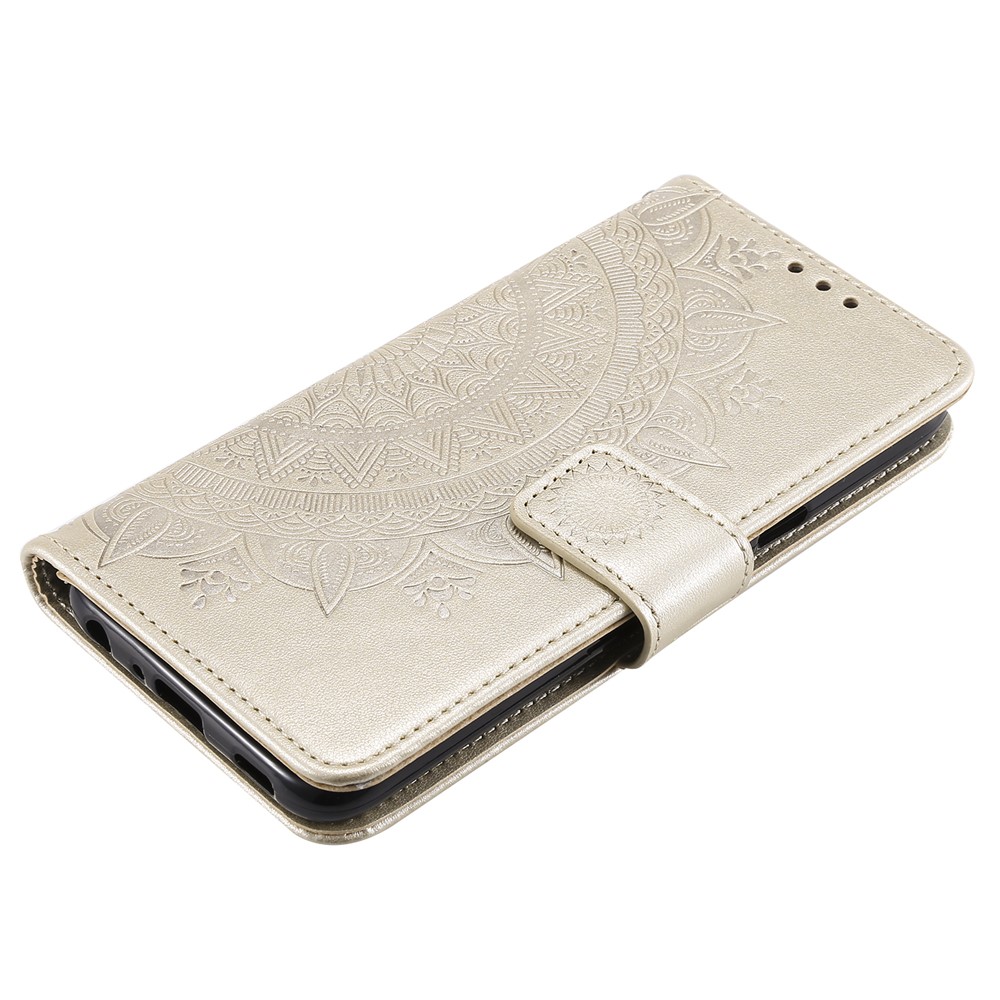Imprint Flower Leather Wallet Case for LG K40 / K12+ / K12 Plus - Gold-7