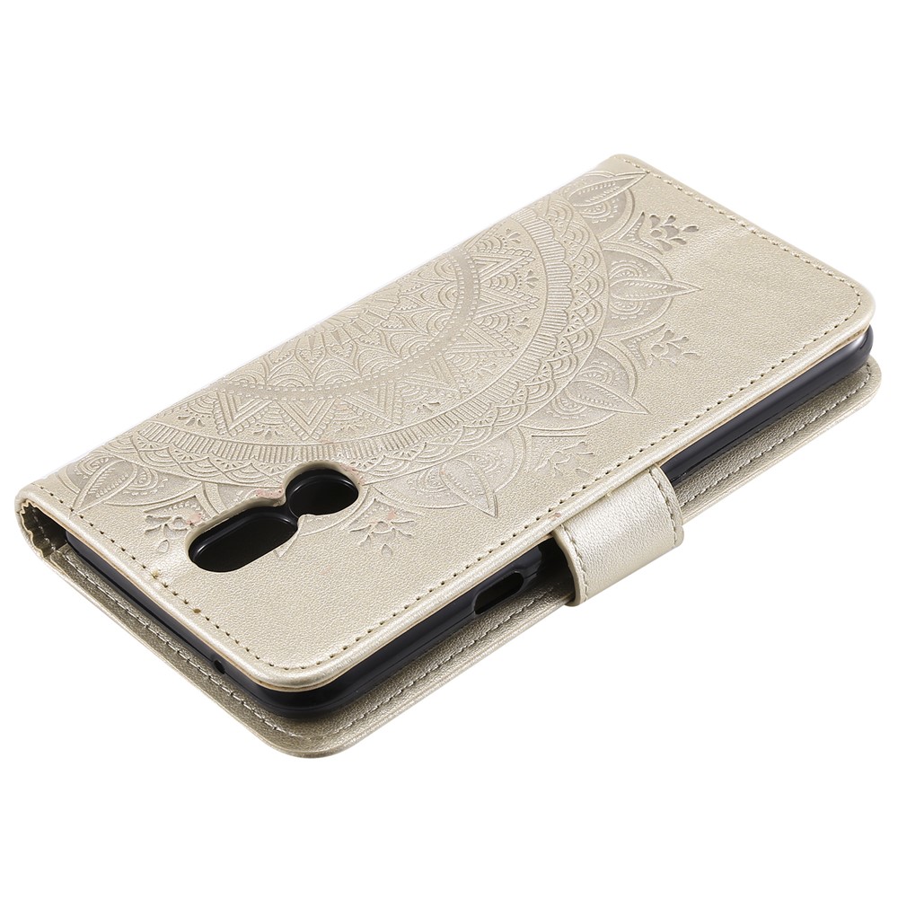 Imprint Flower Leather Wallet Case for LG K40 / K12+ / K12 Plus - Gold-8