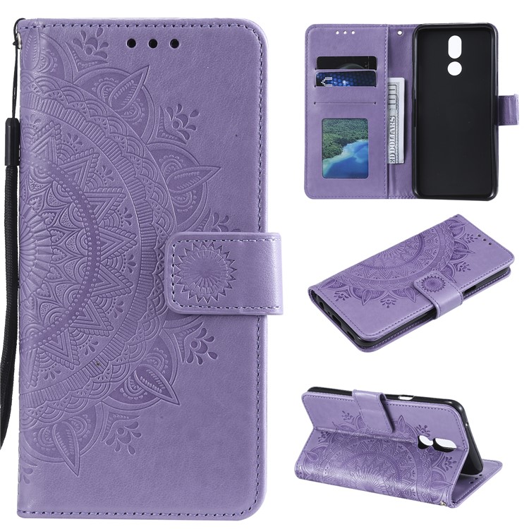Imprint Flower Leather Wallet Case for LG K40 / K12+ / K12 Plus - Purple-1