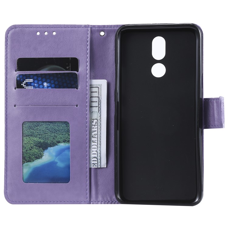 Imprint Flower Leather Wallet Case for LG K40 / K12+ / K12 Plus - Purple-4