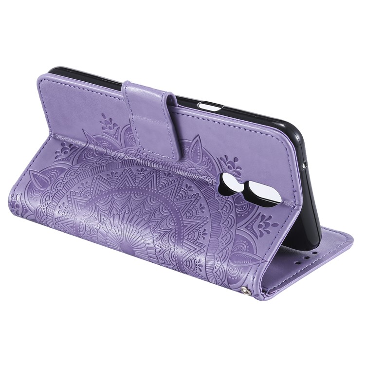 Imprint Flower Leather Wallet Case for LG K40 / K12+ / K12 Plus - Purple-5
