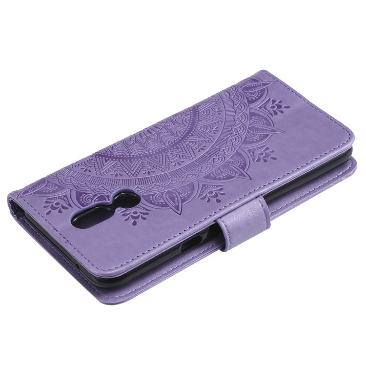 Imprint Flower Leather Wallet Case for LG K40 / K12+ / K12 Plus - Purple-8