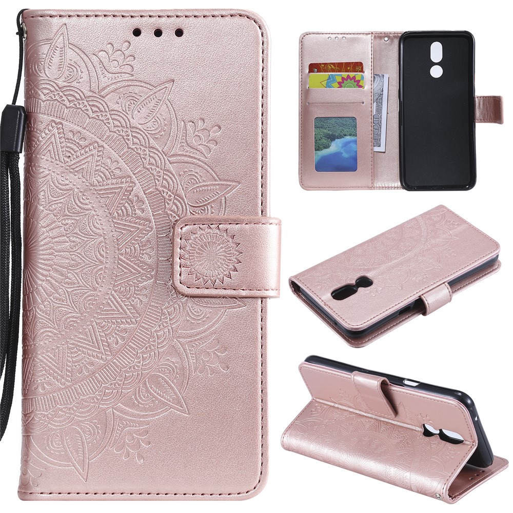 Imprint Flower Leather Wallet Case for LG K40 / K12+ / K12 Plus - Rose Gold-1