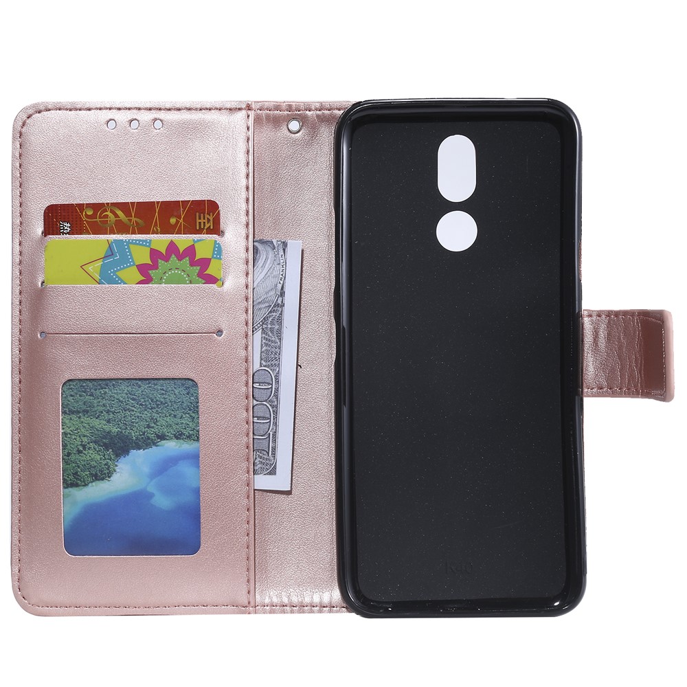 Imprint Flower Leather Wallet Case for LG K40 / K12+ / K12 Plus - Rose Gold-4