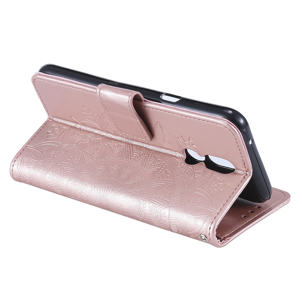 Imprint Flower Leather Wallet Case for LG K40 / K12+ / K12 Plus - Rose Gold-5