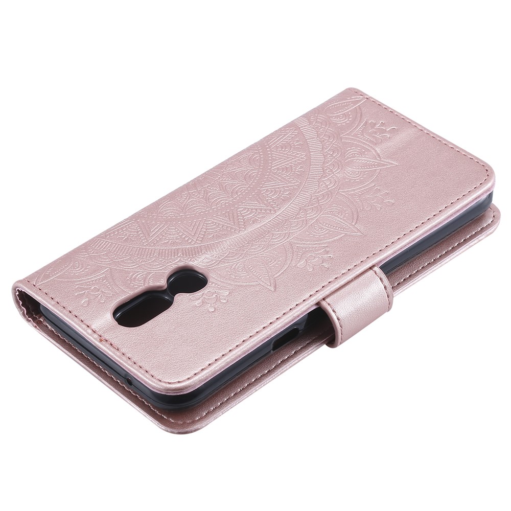 Imprint Flower Leather Wallet Case for LG K40 / K12+ / K12 Plus - Rose Gold-8
