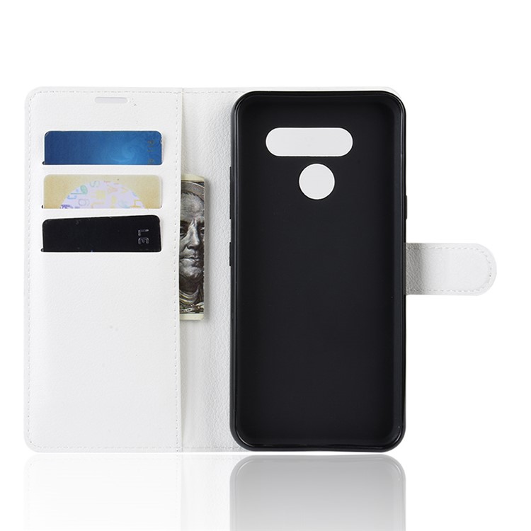 Litchi Skin Wallet Leather Stand Case for LG K50 - White-3