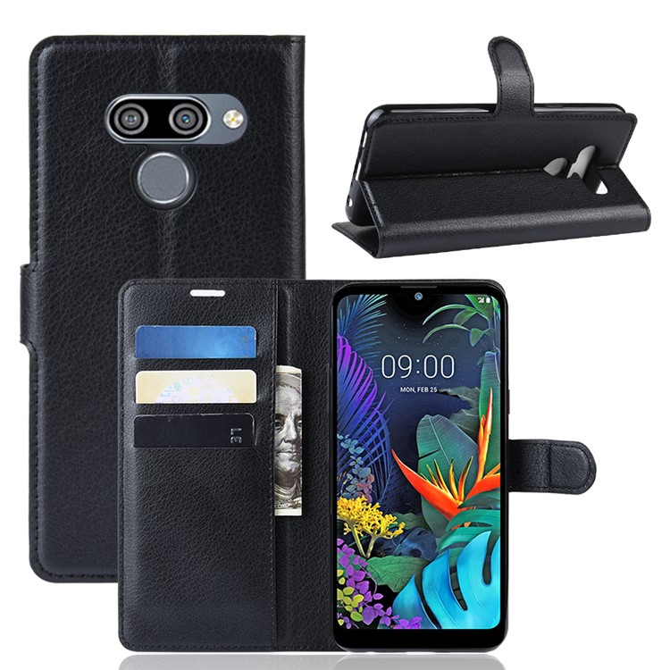 Estojo De Couro Lichia Carteira De Pele Para LG K50 - Preto-1