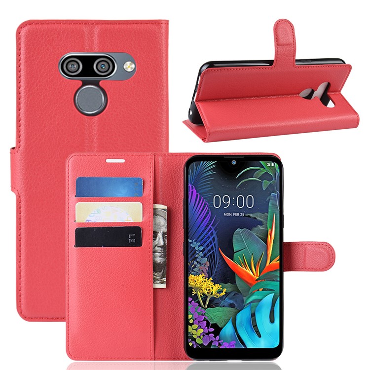 Litchi Skin Wallet Leather Stand Case for LG K50 - Red-1