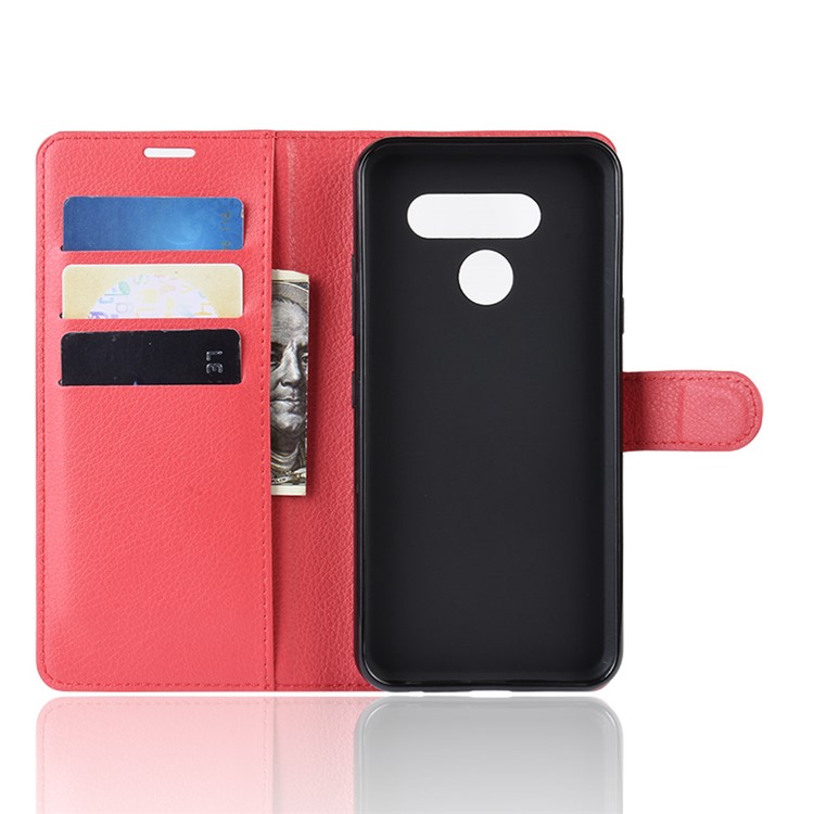 Litchi Skin Wallet Leather Stand Case for LG K50 - Red-3