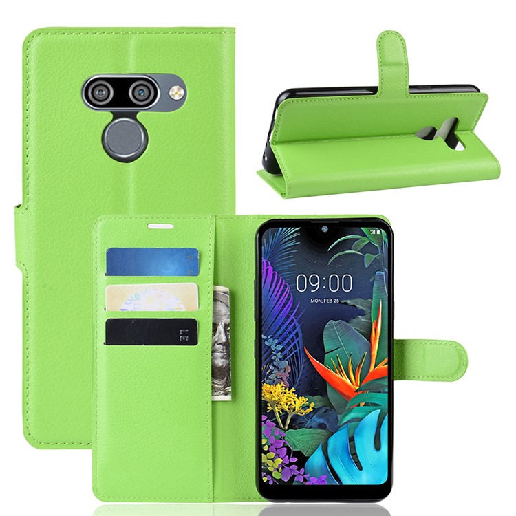 Litchi Skin Wallet Leather Stand Case for LG K50 - Green-1