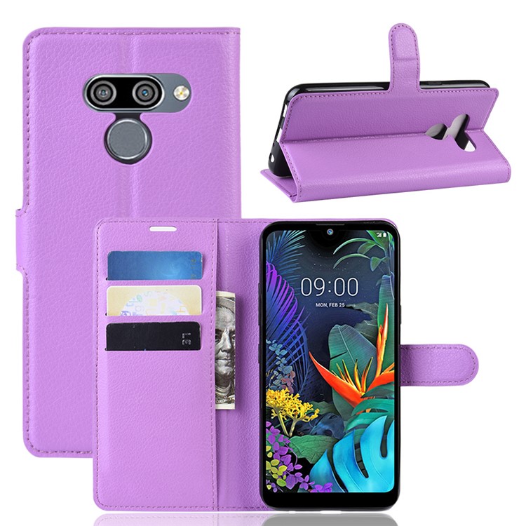 Litchi Skin Wallet Leather Stand Case for LG K50 - Purple-1