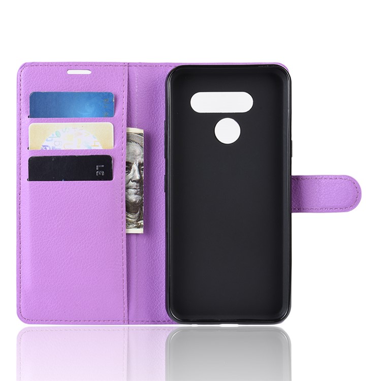 Litchi Skin Wallet Leather Stand Case for LG K50 - Purple-3