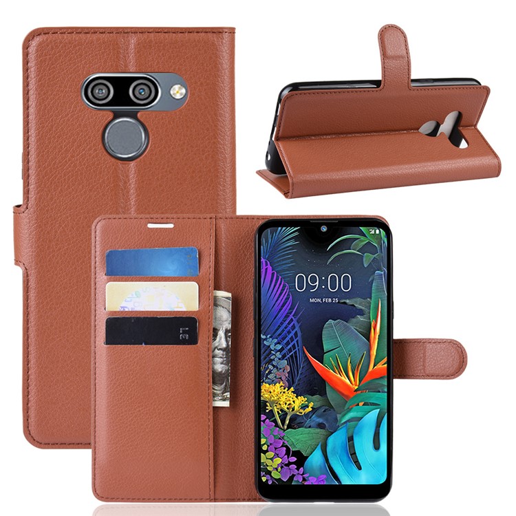 Litchi Skin Wallet Leather Stand Case for LG K50 - Brown-1