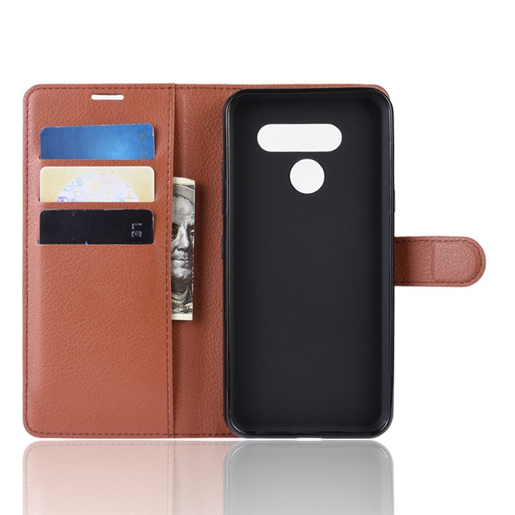 Litchi Skin Wallet Leather Stand Case for LG K50 - Brown-3