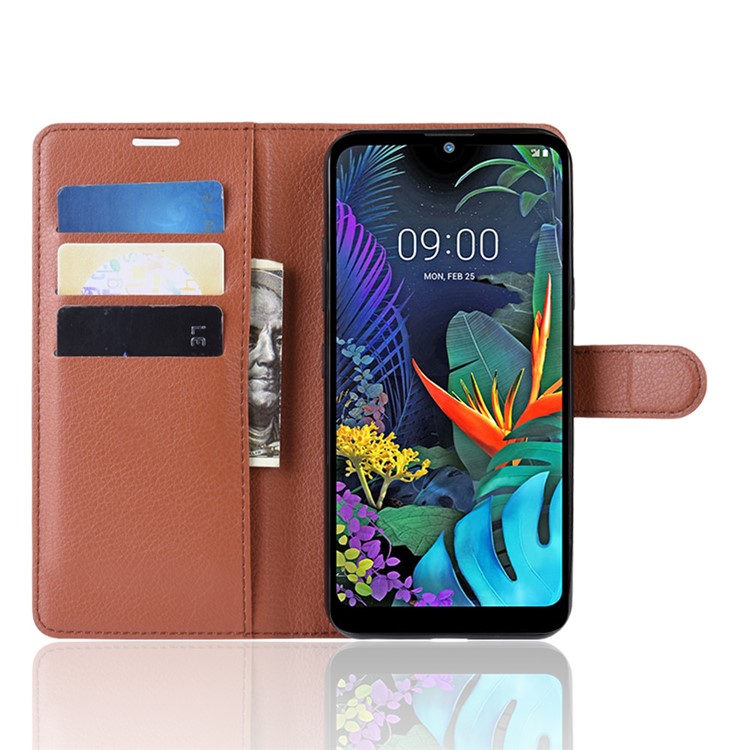 Litchi Skin Wallet Leather Stand Case for LG K50 - Brown-4