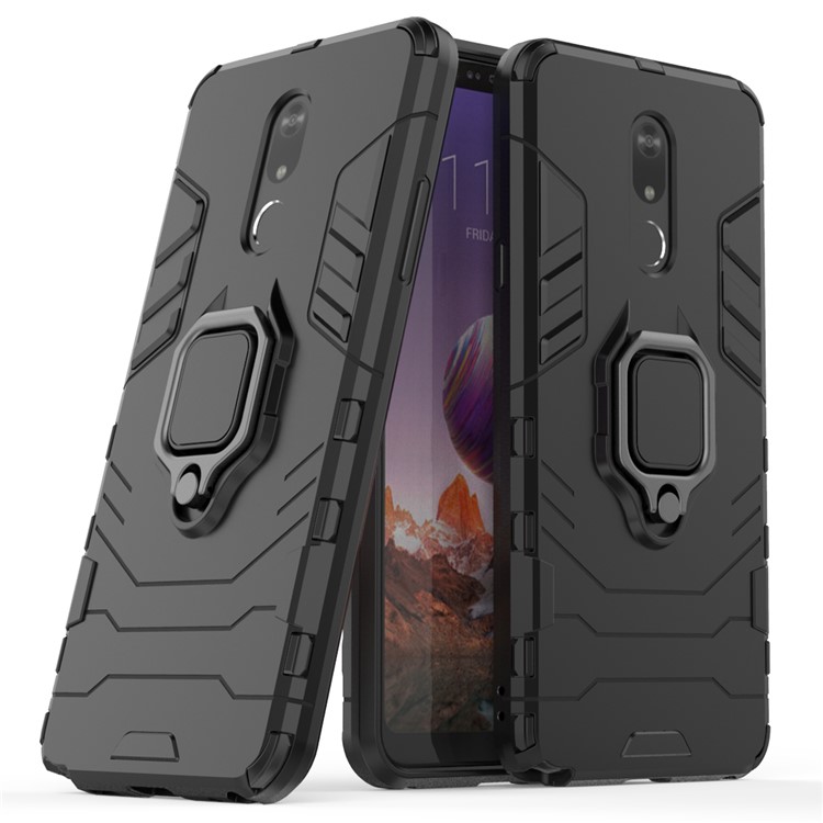 Cool Guard Ring Holder Kickstand PC+TPU Phone Cover for LG Stylo 5 - Black-1