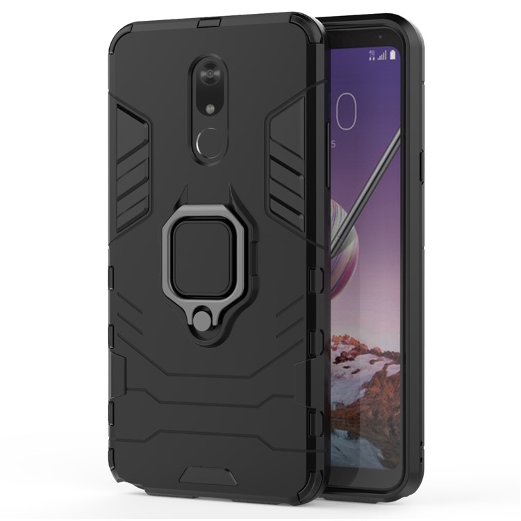 Cool Guard Ring Holder Kickstand PC+TPU Phone Cover for LG Stylo 5 - Black-3