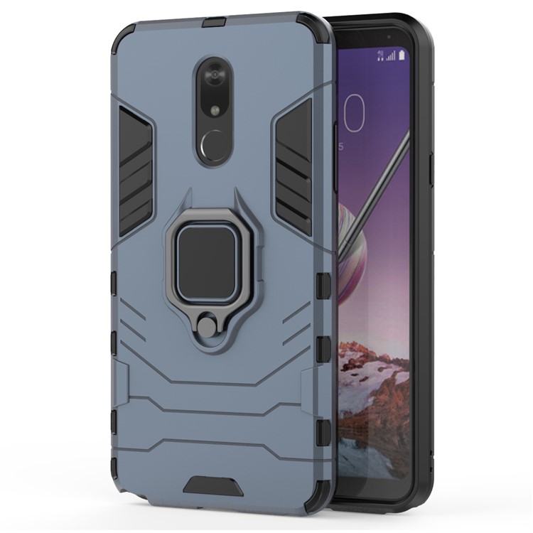 Cool Guard Ring Holder Kickstand PC+TPU Phone Cover for LG Stylo 5 - Blue-3