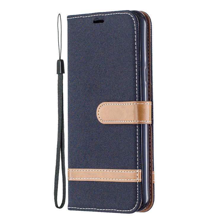 Two-tone Jean Cloth PU Leather Flip Phone Case for LG K50 / Q60 - Black-2