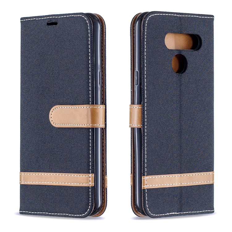 Two-tone Jean Cloth PU Leather Flip Phone Case for LG K50 / Q60 - Black-4