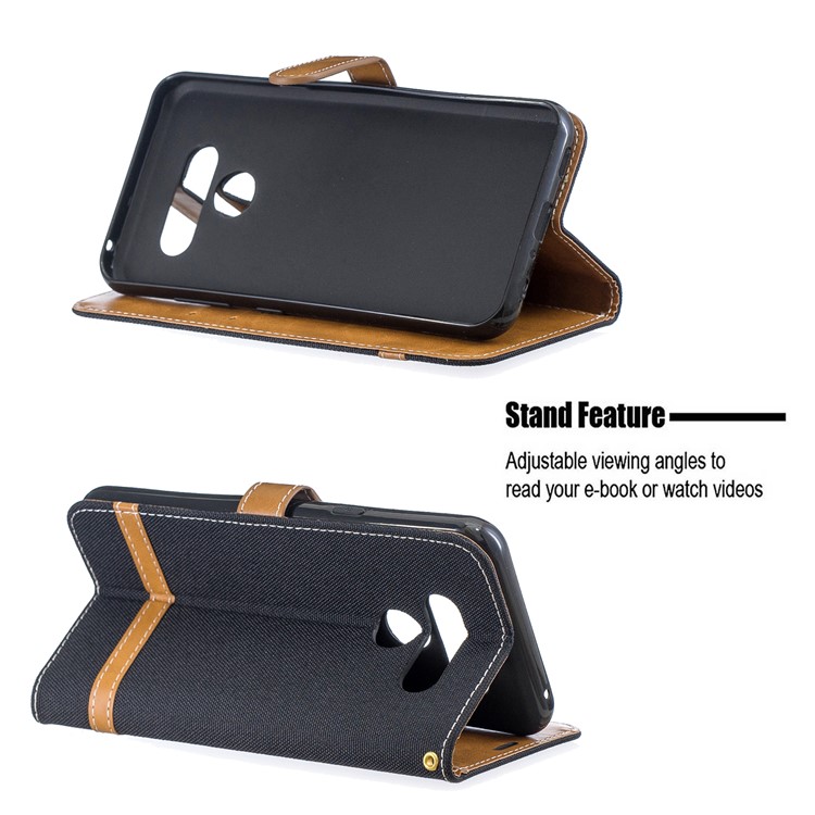 Two-tone Jean Cloth PU Leather Flip Phone Case for LG K50 / Q60 - Black-5