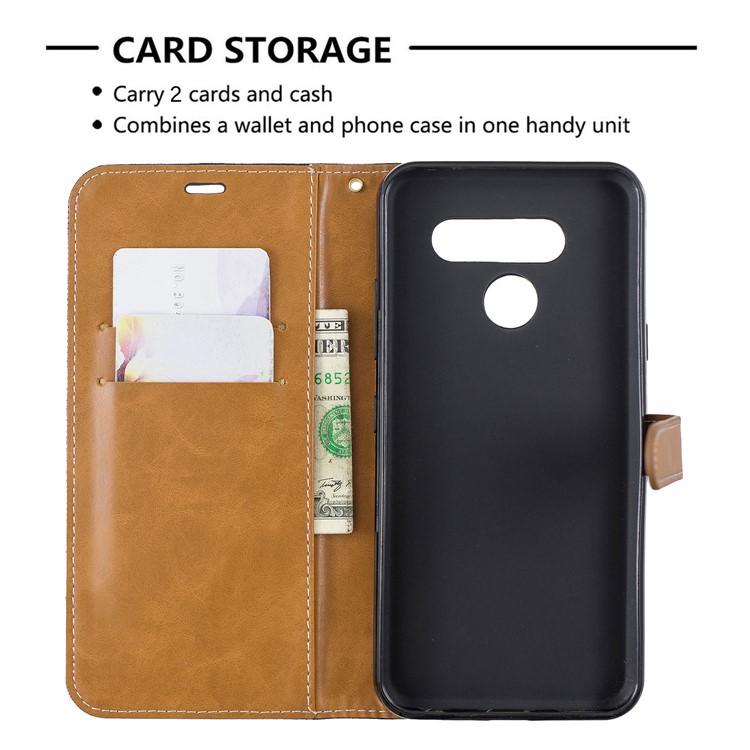 Two-tone Jean Cloth PU Leather Flip Phone Case for LG K50 / Q60 - Black-6