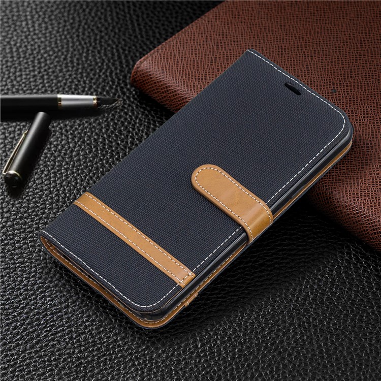 Two-tone Jean Cloth PU Leather Flip Phone Case for LG K50 / Q60 - Black-7