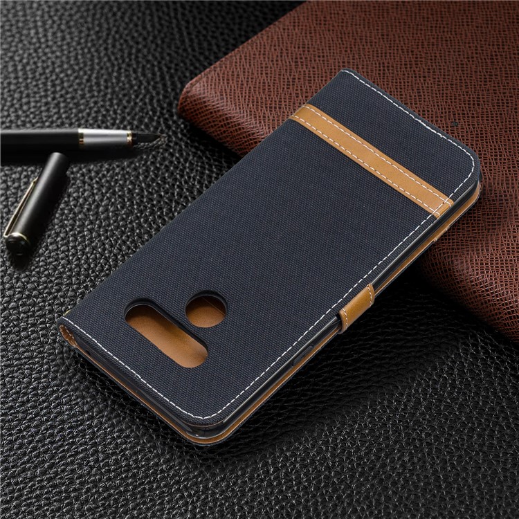 Two-tone Jean Cloth PU Leather Flip Phone Case for LG K50 / Q60 - Black-8