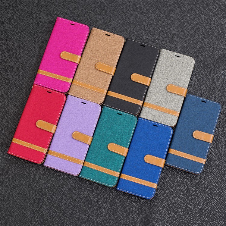 Two-tone Jean Cloth PU Leather Flip Phone Case for LG K50 / Q60 - Black-9