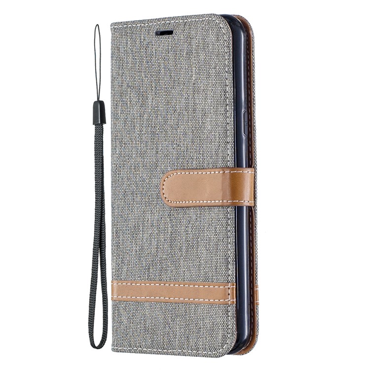 Two-tone Jean Cloth PU Leather Flip Phone Case for LG K50 / Q60 - Grey-2