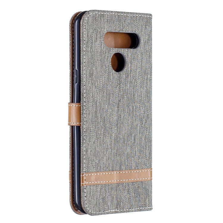 Two-tone Jean Cloth PU Leather Flip Phone Case for LG K50 / Q60 - Grey-3