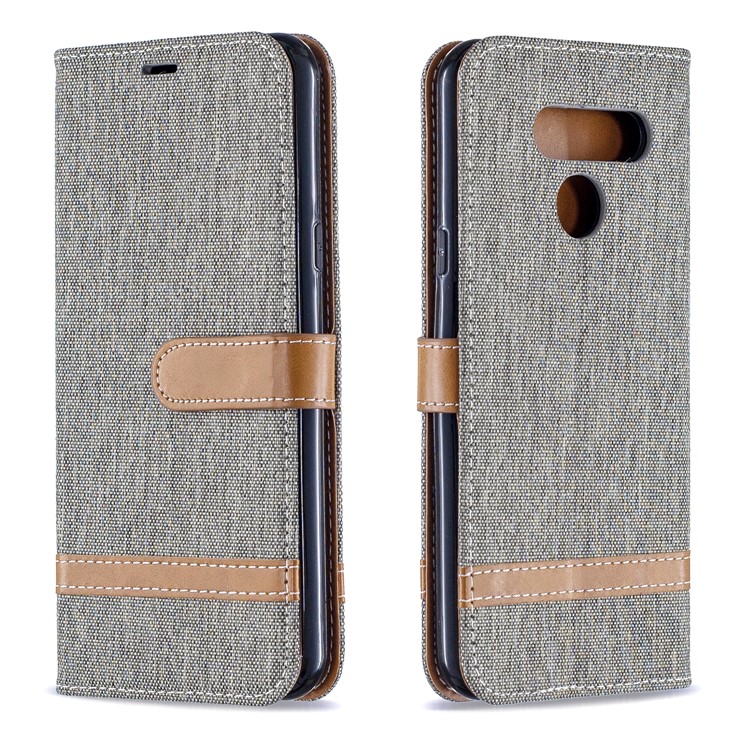 Two-tone Jean Cloth PU Leather Flip Phone Case for LG K50 / Q60 - Grey-4