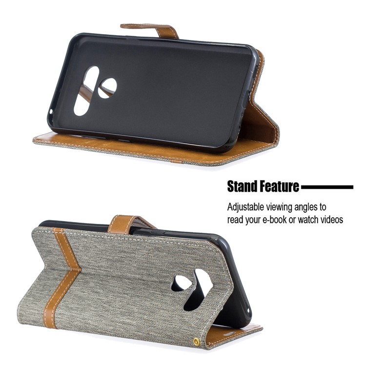 Two-tone Jean Cloth PU Leather Flip Phone Case for LG K50 / Q60 - Grey-5