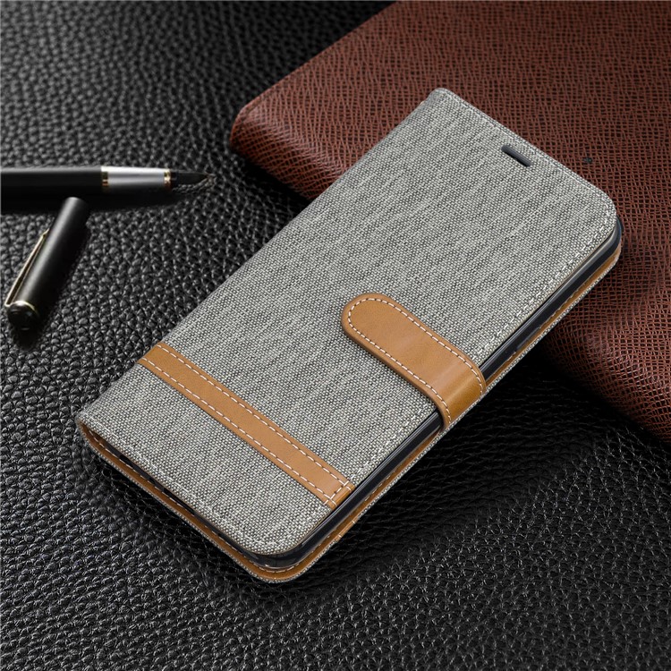 Two-tone Jean Cloth PU Leather Flip Phone Case for LG K50 / Q60 - Grey-7