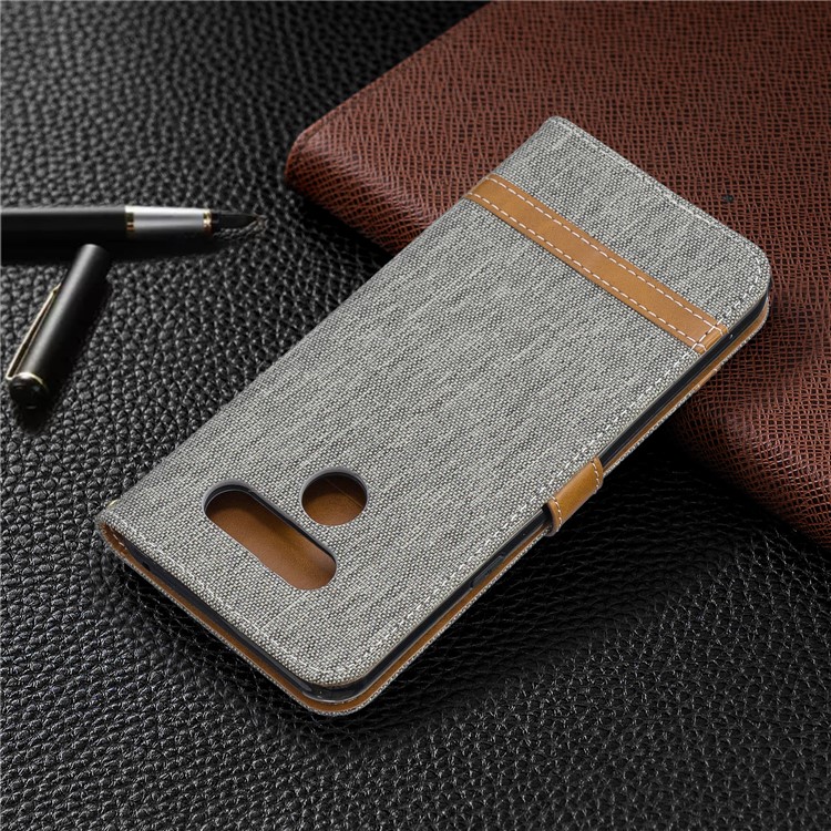 Two-tone Jean Cloth PU Leather Flip Phone Case for LG K50 / Q60 - Grey-8