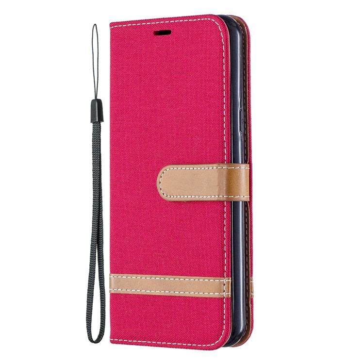 Two-tone Jean Cloth PU Leather Flip Phone Case for LG K50 / Q60 - Red-2
