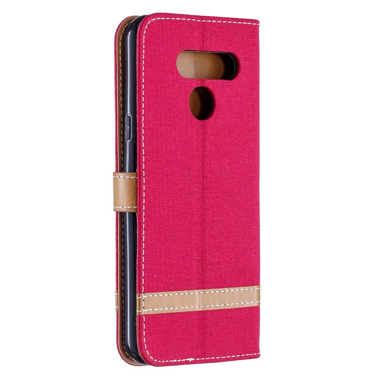 Two-tone Jean Cloth PU Leather Flip Phone Case for LG K50 / Q60 - Red-3