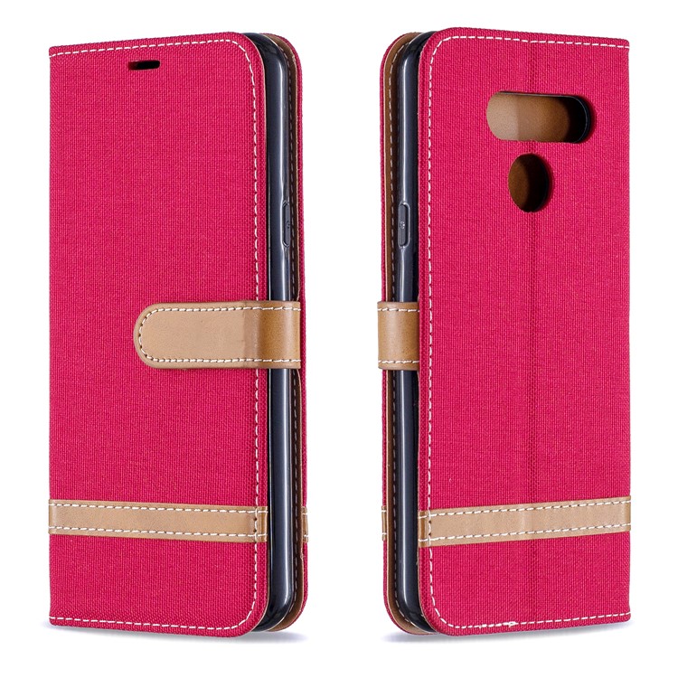 Two-tone Jean Cloth PU Leather Flip Phone Case for LG K50 / Q60 - Red-4