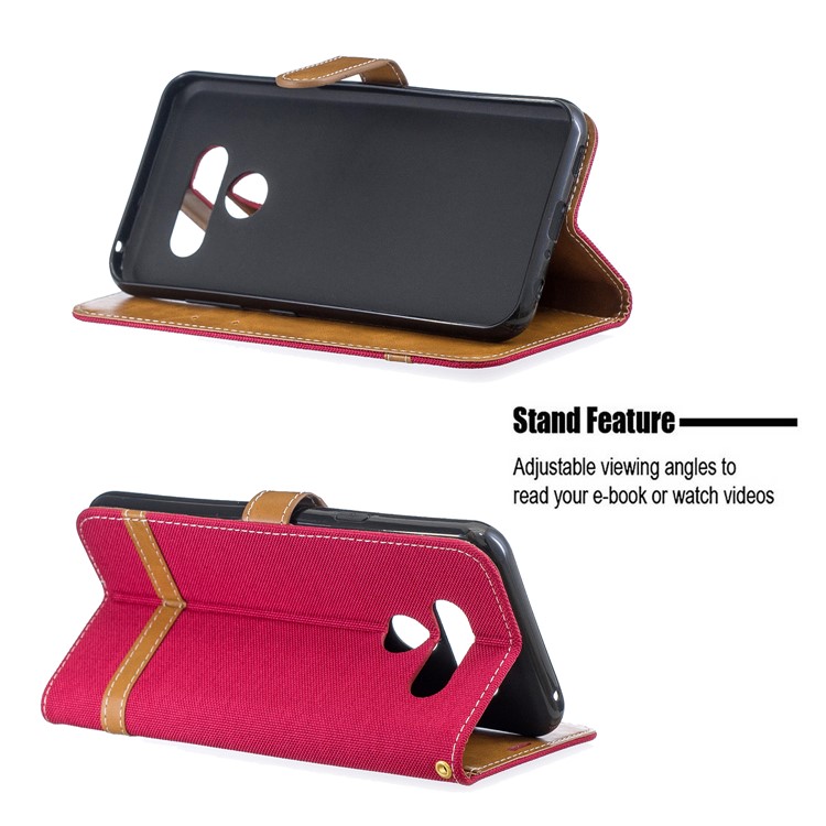 Two-tone Jean Cloth PU Leather Flip Phone Case for LG K50 / Q60 - Red-5