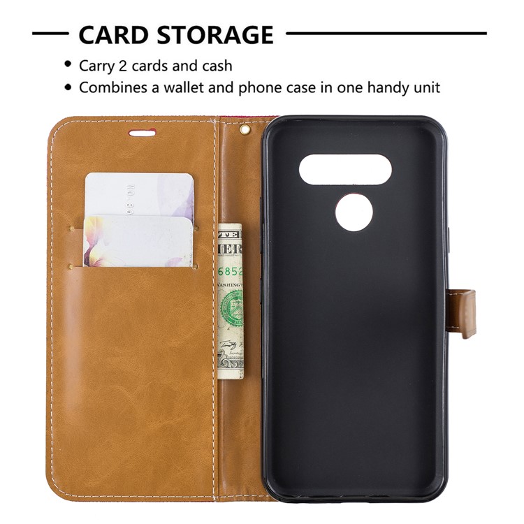 Two-tone Jean Cloth PU Leather Flip Phone Case for LG K50 / Q60 - Red-6