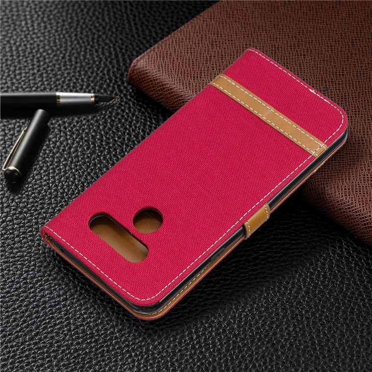 Two-tone Jean Cloth PU Leather Flip Phone Case for LG K50 / Q60 - Red-8